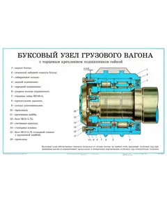 Плакат: Буксовый узел грузового вагона (с торцевым креплением подшипников гайкой) (лист 6). формат А1, ламинированный.