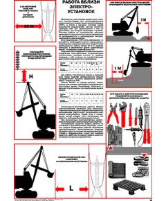 Плакат: Работа вблизи электроустановок, 1 штука, формат А2, ламинированный