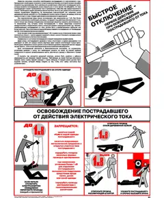 Плакат: Освобождение пострадавшего от действия электротока, 1 штука, формат А2, ламинированный