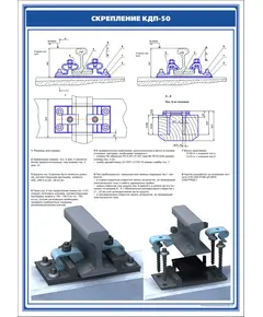 Плакат: Рельсовое скрепление КДП-50 (600 х 900 мм, ламинированный, с пластиковым профилем и стальным крючком)