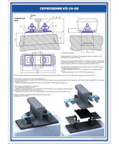 Плакат: Рельсовое скрепление КП-50-08 (600 х 900 мм, ламинированный, с пластиковым профилем и стальным крючком)