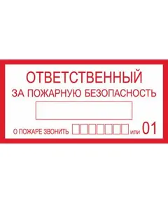 Ответственный за пожарную безопасность (пластик) 150х300 мм