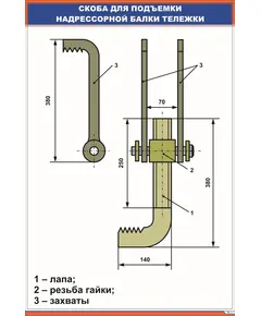 Плакат: Скоба для подъемки надрессорной балки тележки (600 х 900 мм, ламинированный, с пластиковым профилем и стальным крючком)