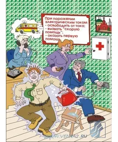 Комплект плакатов: Основы электробезопасности, 8 штук, формат А4, ламинированные