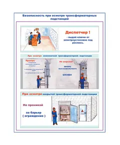 Комплект плакатов: Безопасность при осмотре высоковольтных воздушных линий электропередачи и тра, 2 штуки, формат А2, размер 420 x 594, ламинированные