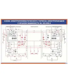 Плакат: Схема электропневматического тормоза электропоездов с краном машиниста № 395-000-5 (900 х 600 мм, ламинированный, с пластиковым профилем и стальным крючком)