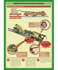 Плакат: Требования безопасности при работе со щебнеочистительными машинами (600 х 900 мм, ламинированный, с пластиковым профилем и стальным крючком)