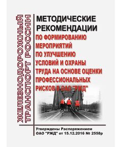 Методические рекомендации по формированию мероприятий по улучшению условий и охраны труда на основе оценки профессиональных рисков в ОАО "РЖД". Утверждены Распоряжением ОАО "РЖД" от 15.12.2016 № 2558р