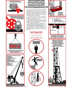 Плакат: Эксплуатация строительных машин малой грузоподъемности, 1 штука, формат А2, ламинированный
