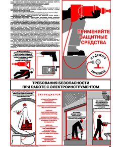 Плакат: Требования безопасности при работе с электроинструментом, 1 штука, формат А2, ламинированный