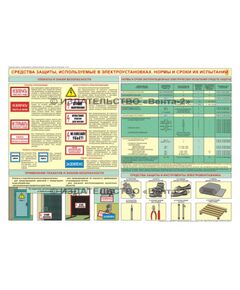 Плакат: Средства защиты. используемые в электроустановках. Нормы и сроки их испытаний, 1 штука, формат А2, ламинированный