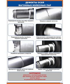 Плакат: Дефекты осей вагонных колесных пар - 3. (600 х 900 мм, ламинированный, с пластиковым профилем и стальным крючком)
