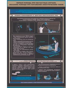 Плакат: Оказание помощи при поражении электрическим током  (600 900 мм, ламинированный, с пластиковым профилем и стальным крючком)