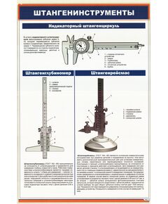 Плакат: Штангенинструменты. Индикаторный штангенциркуль. Штангенглубиномер. Штангенрейсманс (600 х 900 мм, ламинированный, с пластиковым профилем и стальным крючком)
