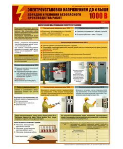 Комплект плакатов: Электроустановки напряжением до и выше 1000 В. Порядок и условия производства работ, 3 штуки, формат А2, ламинированные