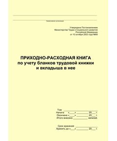 Приходно-расходная книга по учету бланков трудовой книжки и вкладыша в нее (прошитый, 100 страниц)