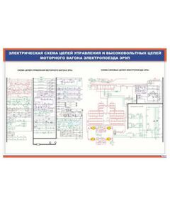 Плакат: Электрическая схема цепей управления и высоковольтных цепей моторного вагона электропоезда ЭР9п (900 х 600 мм, ламинированный, с пластиковым профилем и стальным крючком)