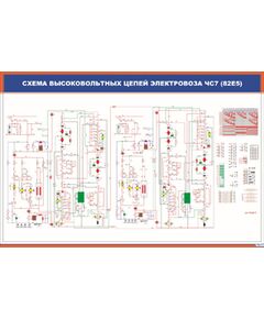 Плакат: Схема высоковольтных цепей электровоза ЧС7 (85Е5) (900 х 600 мм, ламинированный, с пластиковым профилем и стальным крючком)