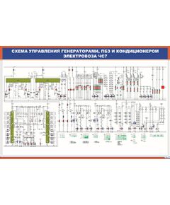 Плакат: Схема управления генераторами, ПБЗ и кондиционером электровоза ЧС7 (900 х 600 мм, ламинированный, с пластиковым профилем и стальным крючком)