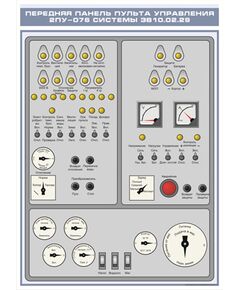 Плакат: Передняя панель пульта управления 2ПУ-076 системы ЭВ10.02.29 (600 х 900 мм, ламинированный, с пластиковым профилем и стальным крючком)