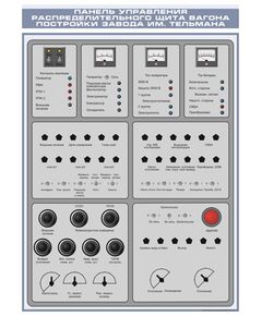 Плакат: Панель управления распределительного щита вагона постройки завода им. Тельмана (600 х 900 мм, ламинированный, с пластиковым профилем и стальным крючком)