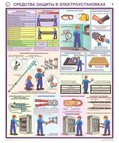 Комплект плакатов: Средства защиты в электроустановках, 3 листа, формат А2, ламинированные