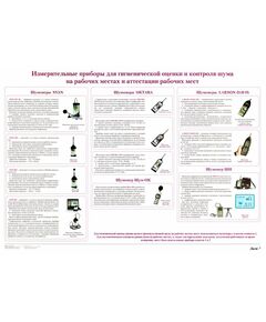 Плакат: Измерительные приборы для гигиенической оценки и контроля шума на рабочих местах и аттестации рабочих мест (лист 7). формат А1, ламинированный. - Вредные факторы рабочей среды на железнодорожном транспорте, Железнодорожный транспорт -  1