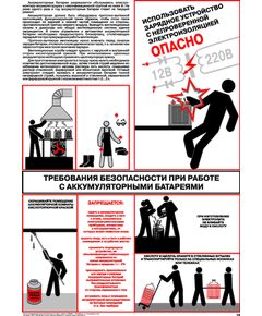 Плакат: Требования безопасности при работе с аккумуляторными батареями, 1 штука, формат А2, ламинированный - Энергетика, Электробезопасность, Плакаты (различные типоразмеры) -  1