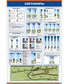 Плакат: Светофоры (600 х 900 мм, ламинированный, с пластиковым профилем и стальным крючком) - ПТЭ и безопасность движения, (ЦРБ), Железнодорожный транспорт -  1