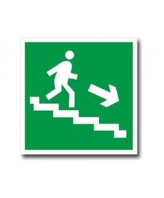 Направление к эвакуационному выходу по лестнице вниз направо (металл)200*200 мм - Эвакуационные знаки, (E), Знаки безопасности (самоклейка, пластик, металл) -  1