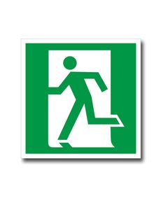 Выход здесь (левосторонний) (металл) 200*200 мм - Эвакуационные знаки, (E), Знаки безопасности (самоклейка, пластик, металл) -  1