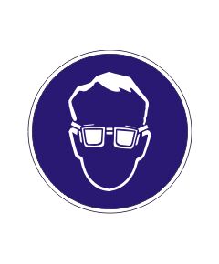 Работать в защитных очках (металл) 200*200 мм - Предписывающие знаки (M), Знаки безопасности (самоклейка, пластик, металл) -  1