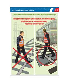 Комплект плакатов: Безопасность работающих на железнодорожном пути, 20 штук, формат А3, размер 297 x 420, ламинированные - Путь и путевое хозяйство, (ЦП), Железнодорожный транспорт -  1