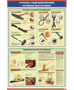 Плакат: Ручной, гидравлический путевой инструмент (600 х 900 мм, ламинированный, с пластиковым профилем и стальным крючком) - Путь и путевое хозяйство, (ЦП), Железнодорожный транспорт -  1