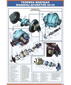 Плакат: Тележка ведущая машины дуоматик 09-32  (600 х 900 мм, ламинированный, с пластиковым профилем и  крючком) - Путевые машины и механизмы, Железнодорожный транспорт -  1