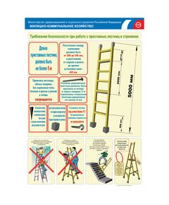 Комплект плакатов: Требования безопасности при работе с приставных лестниц и стремянок, 2 штуки, формат А2, ламинированные - Охрана труда, Безопасность работ, Плакаты (различные типоразмеры) -  1