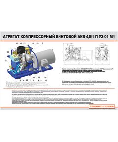Плакат: Агрегат компрессорный винтовой АКВ 4,5/1 П У2-01 М1 (900 х 600 мм, ламинированный с пластиковым профилем и крючком) - Локомотивы и локомотивное хозяйство, (ЦТ, ЦТР), Железнодорожный транспорт -  1
