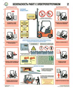 Комплект плакатов: Безопасность работ с электропогрузчиками, 2 листа, формат А2, ламинированные - Охрана труда, Безопасность работ, Плакаты (различные типоразмеры) -  1