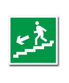 Направление к эвакуационному выходу по лестнице вниз налево (наклейка фотолюм., покрытие)200*200 мм - Эвакуационные знаки, (E), Знаки безопасности (самоклейка, пластик, металл) -  1