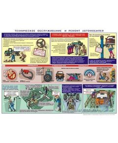 Плакат: Техническое обслуживание и ремонт автомобилей, 1 штука,  формат А2, ламинированный - Автомобильный транспорт, Плакаты (различные типоразмеры) -  1