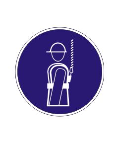 Работать в предохранительном (страховочном) поясе (пластик) 200*200 мм - Предписывающие знаки (M), Знаки безопасности (самоклейка, пластик, металл) -  1