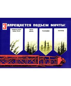 Плакат: Запрещается подъем мачты: скорость ветра более 15 м/с, гроза, ливень, гололедица, снегопад, 1 штука, формат А3, ламинированный - Охрана труда, Безопасность работ, Плакаты (различные типоразмеры) -  1