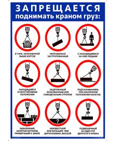 Плакат.Запрещается поднимать краном груз - Блок запрещающих знаков, 1 штука, формат А2, ламинированный - Подъемные сооружения, Плакаты (различные типоразмеры) -  1