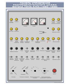 Плакат: Панель управления распределительного шкафа вагона типа 47КК (1980-1986) (600 х 900 мм, ламинированный, с пластиковым профилем и стальным крючком) - Хозяйство пассажирских перевозок, Железнодорожный транспорт -  1