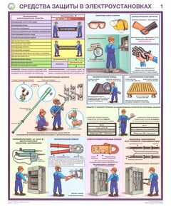 Комплект плакатов: Средства защиты в электроустановках, 3 листа, формат А2, ламинированные - Энергетика, Электробезопасность, Плакаты (различные типоразмеры) -  1