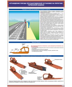 Плакат: Ограждение поезда при вынужденной остановке на перегоне. Тормозной башмак (600 х 900 мм, ламинированный, с пластиковым профилем и стальным крючком) - ПТЭ и безопасность движения, (ЦРБ), Железнодорожный транспорт -  1