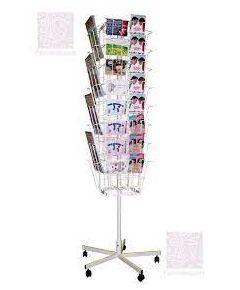 Стойка для печатной продукции на роликах (буклетница), 32 проволочных кармана формата А4, высота 1,9м, каркас – черный, карманы - хром - Напольные, Информационные перекидные системы. (Стойки, кронштейны для подвешивания) -  1