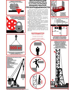 Плакат: Эксплуатация строительных машин малой грузоподъемности, 1 штука, формат А2, ламинированный - Строительство, Плакаты (различные типоразмеры) -  1