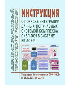 Инструкция о порядке интеграции данных, получаемых системой комплекса СКБП-2009 в систему ЕК АСУ-И. Утверждена Распоряжением ОАО "РЖД" от 28.12.2012 № 2734р - Путь и путевое хозяйство, (ЦП, ЦДРП), Железнодорожный транспорт -  1