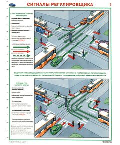 Комплект плакатов: Сигналы регулировщика, 2 листа, ламинированный, формат А2. - Автомобильный транспорт, Плакаты (различные типоразмеры) -  1
